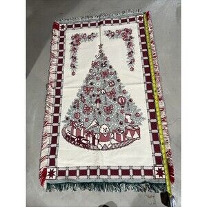 Vintage Small Christmas Tree Tapestry Throw Wall Hanging 26x44 Read Fair